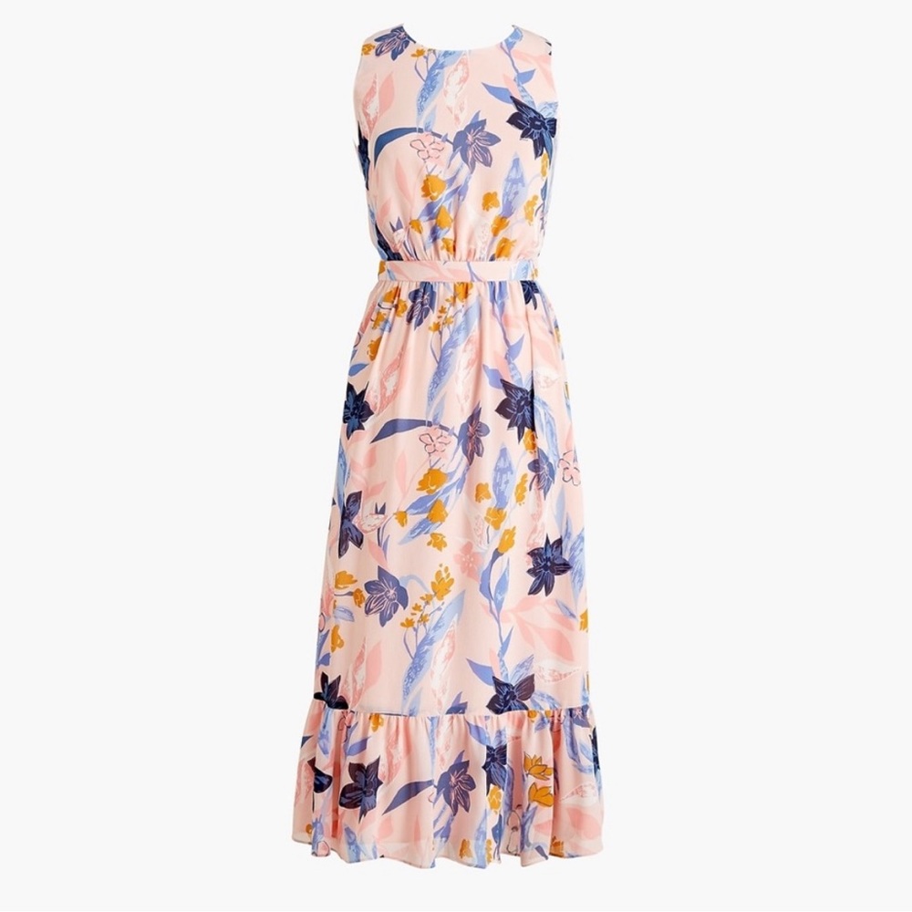 JCrew Sleeveless Dress Crinkle Tiered Midi Pink Size 0 NWT
